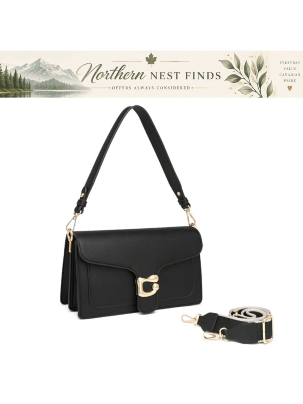 Vegan Leather Crossbody Bag with 2 Detachable Straps Small Satchel